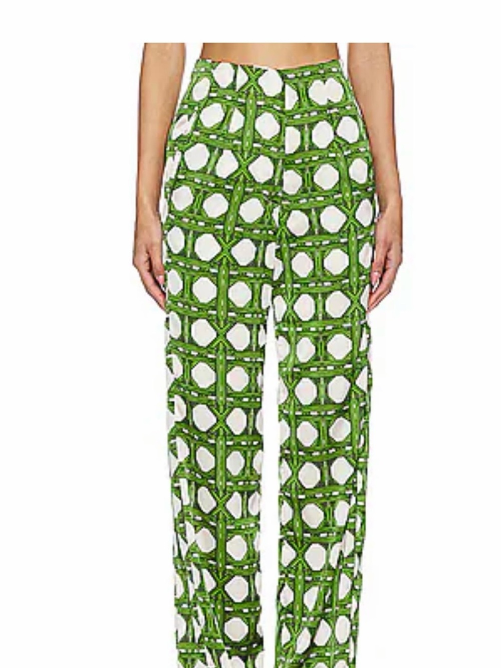 Misa Los Angeles Green & White Graphic Wide-Leg Pants